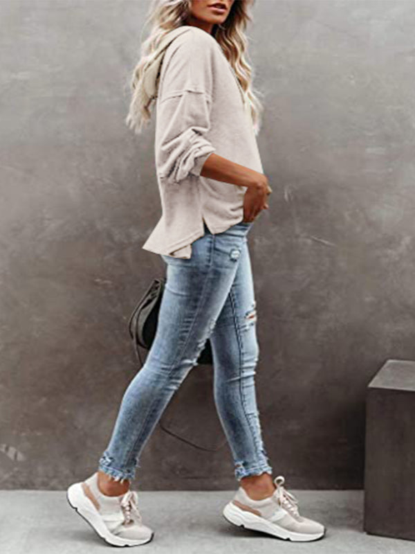 Casual Loose Solid Color Sweatshirt Hoodie-CALLISTARI