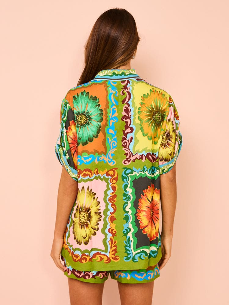 Special Sunflower Print Elastic Waist Shorts-Set-CALLISTARI