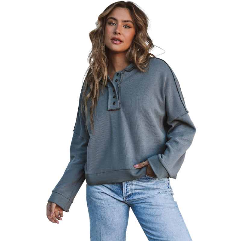 Cozy Button Knit Thick Sweater Hoodie-CALLISTARI