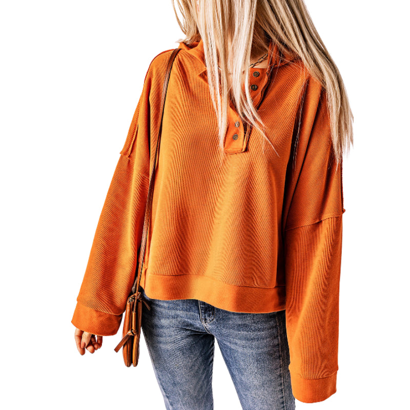 Cozy Button Knit Thick Sweater Hoodie-CALLISTARI