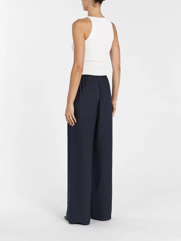 Asymmetrical Twist Detailing Top Linen Blend Pants Set-Mesadic