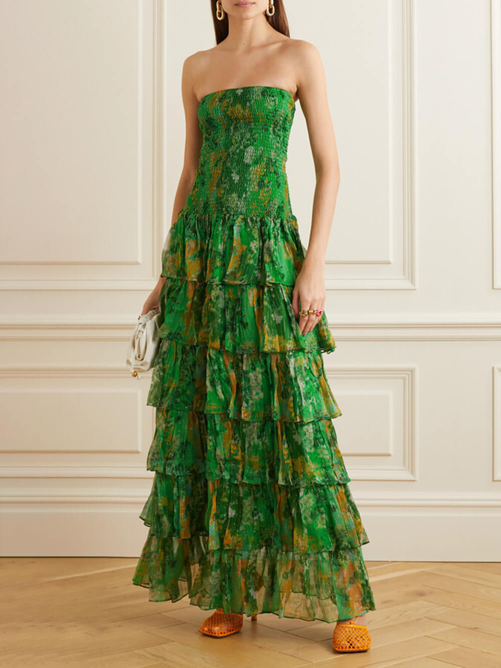 Strapless Layered Bandeau Floral Print Maxi Dress-CALLISTARI