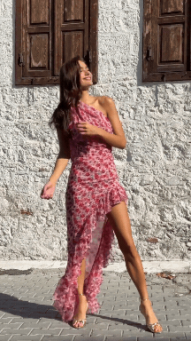 Callistari Ruffle Floral Print Dress-CALLISTARI