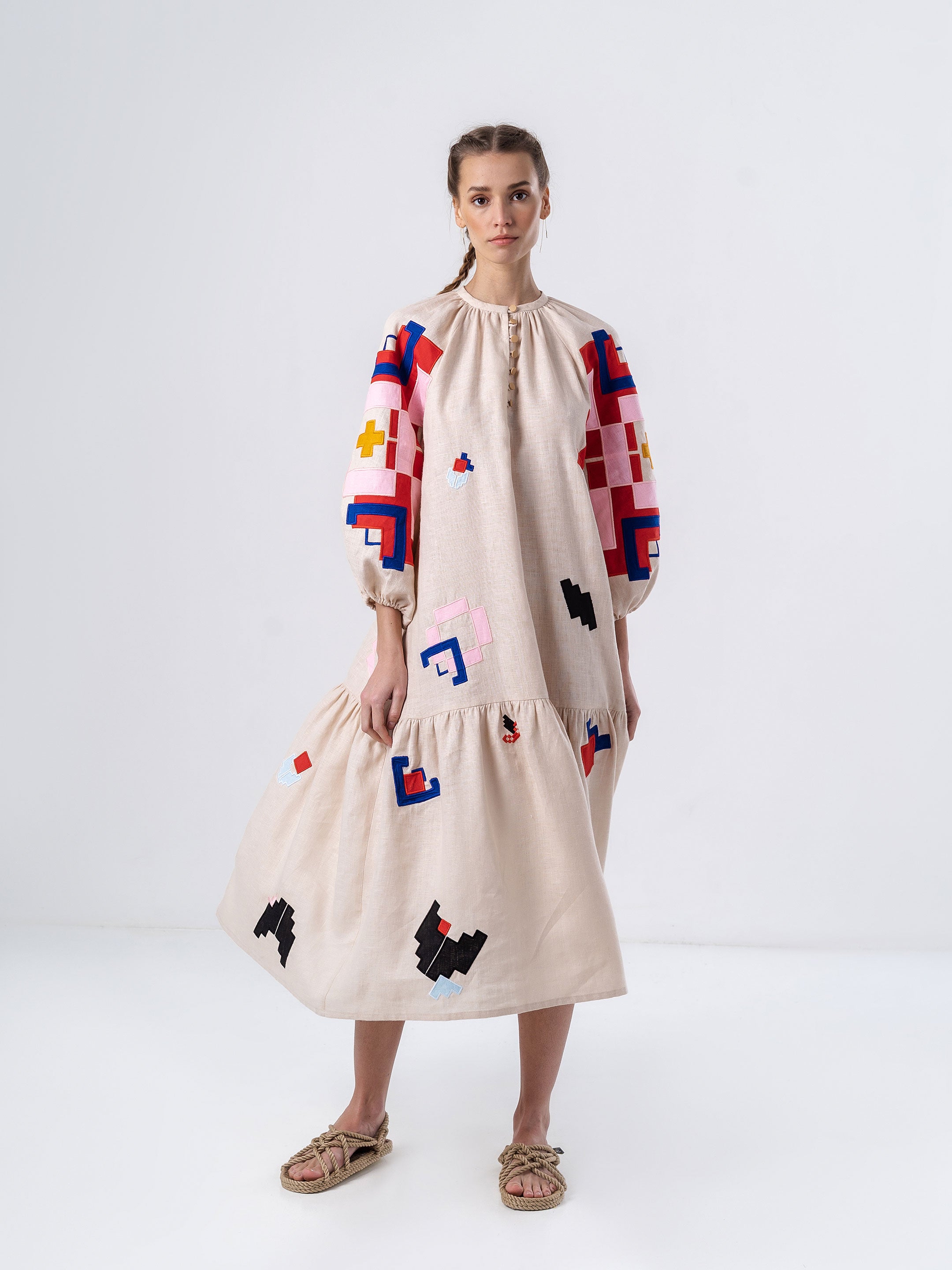 Light linen dress with and denim jacket-CALLISTARI