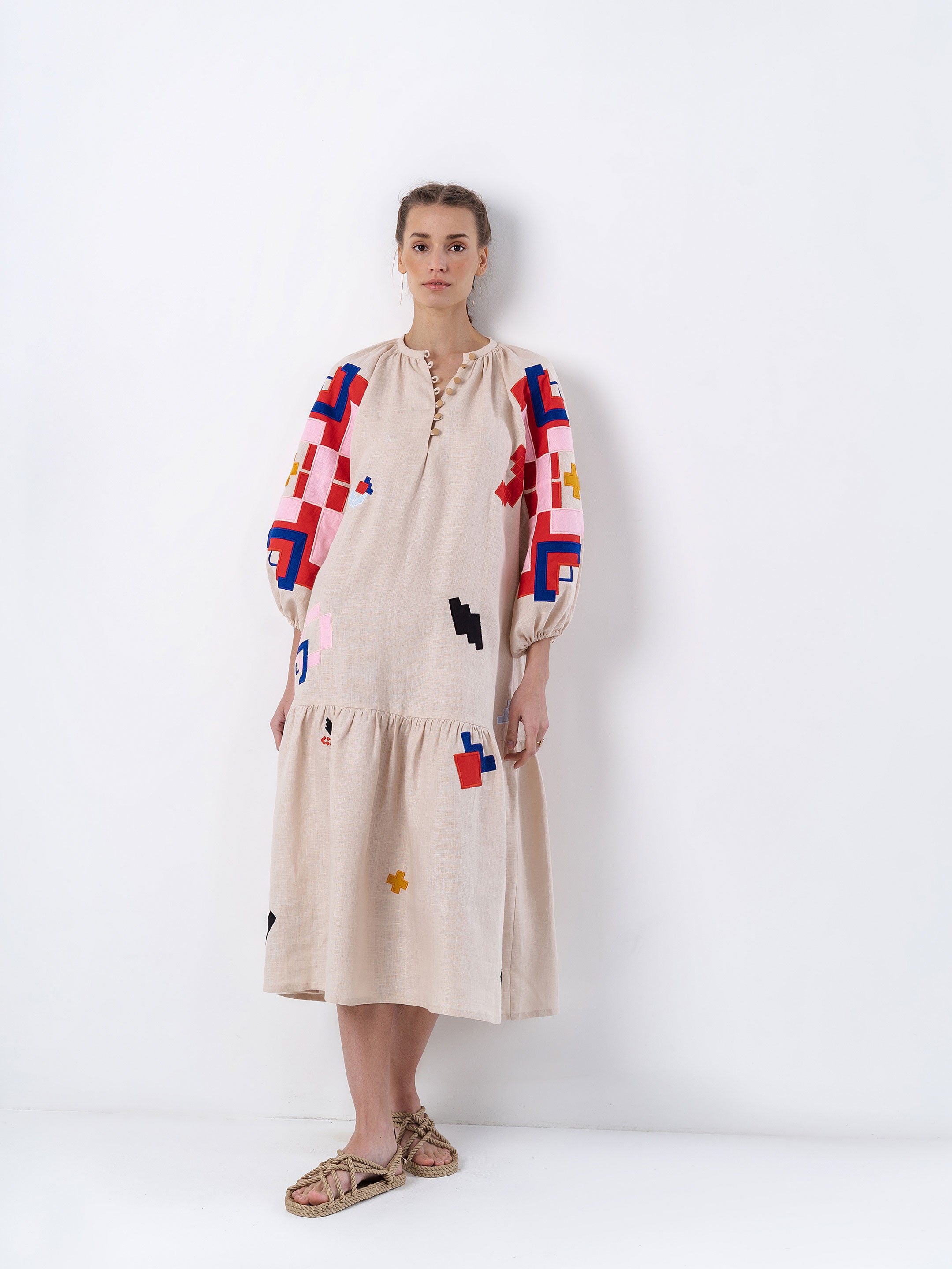 Light linen dress with and denim jacket-CALLISTARI
