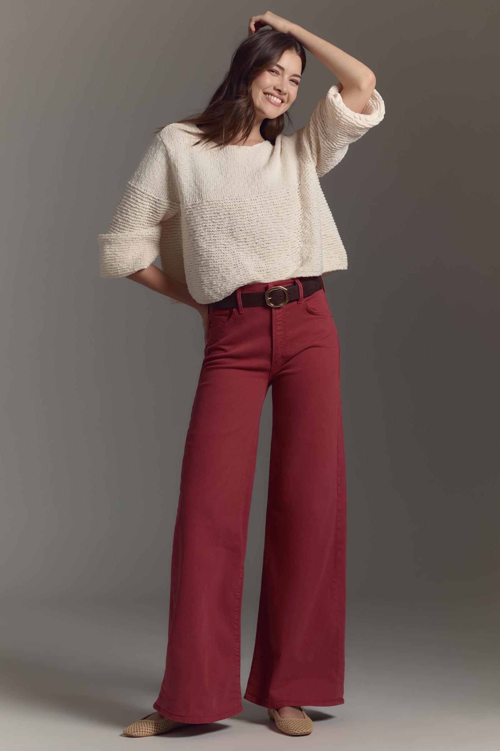 Floral high-waisted wide-leg cuffed jeans