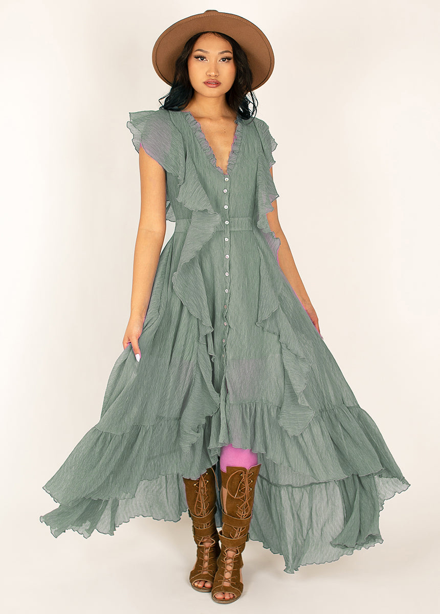 Ruffled V-neck midi dress