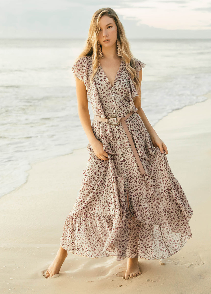 Ruffled V-neck midi dress