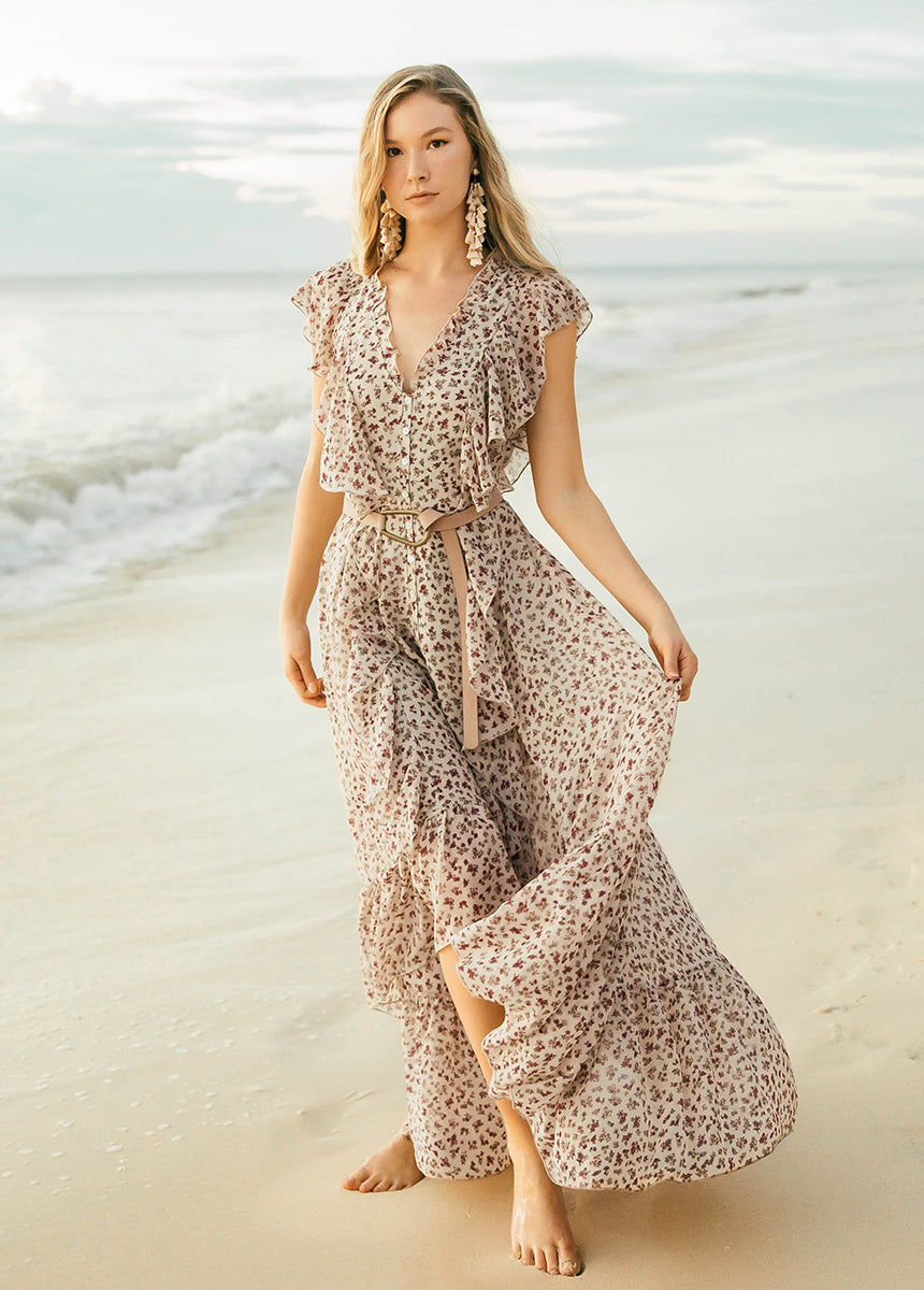 Ruffled V-neck midi dress