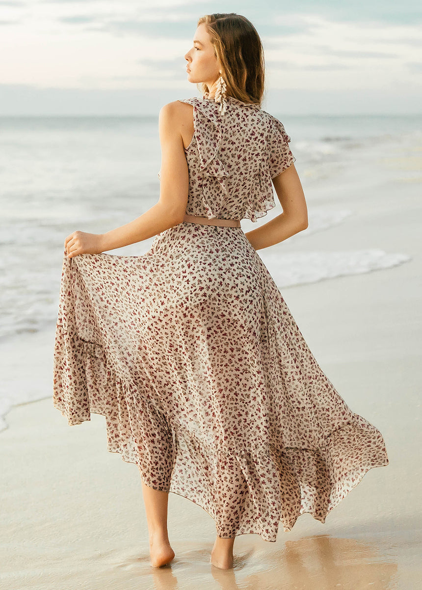 Ruffled V-neck midi dress