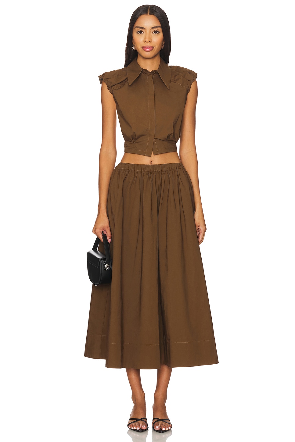 [Copy]Resort Linen Skirt Denim Top Set