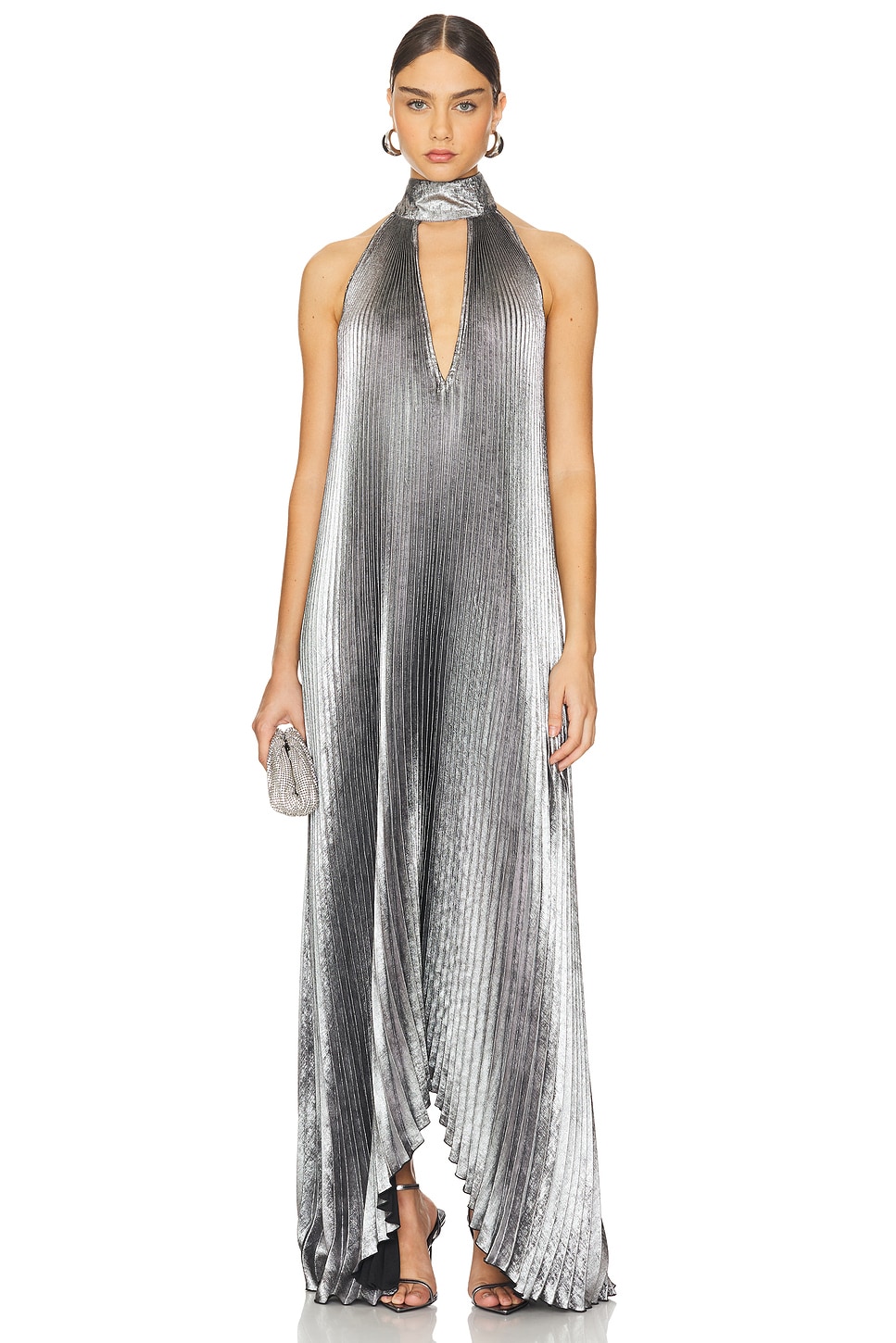 Velvet pleated maxi opera gown