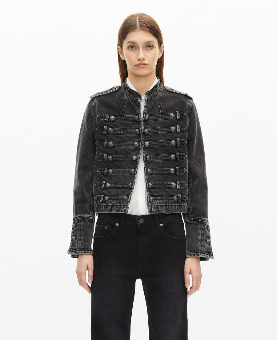 Black Denim Military - Style Jacket