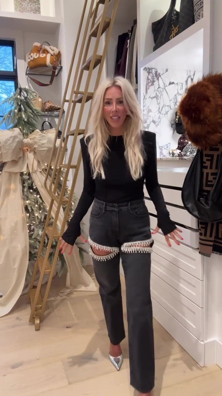 Solid color hand-embellished trousers-Mesadic