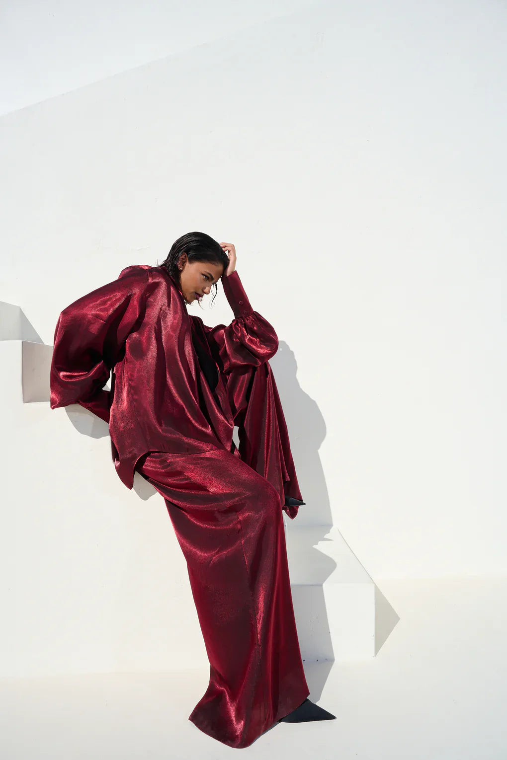 Deep VNeck Shirt wide Leg Pants Set-Mesadic