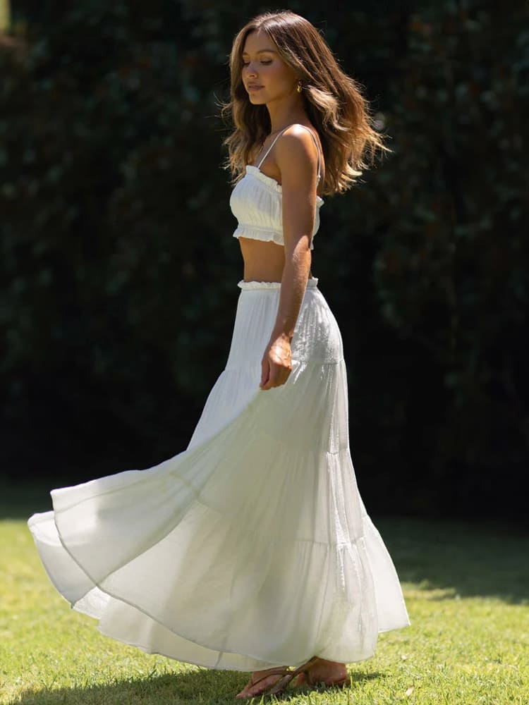 White Tiered Skirts Sets-CALLISTARI