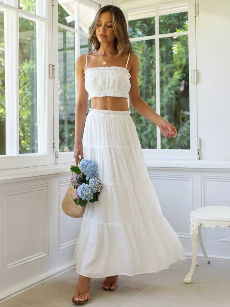 White Tiered Skirts Sets-CALLISTARI