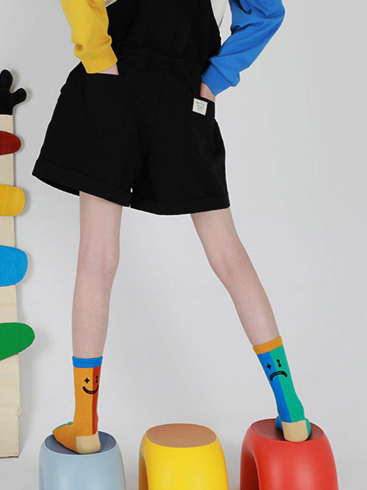 Color Block Asymmetrical Cotton Socks-CALLISTARI