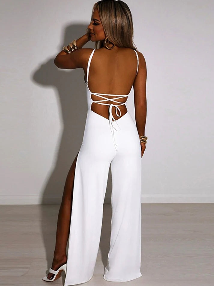 Backless Split Long Sleeveless Cami Jumpsuits-CALLISTARI