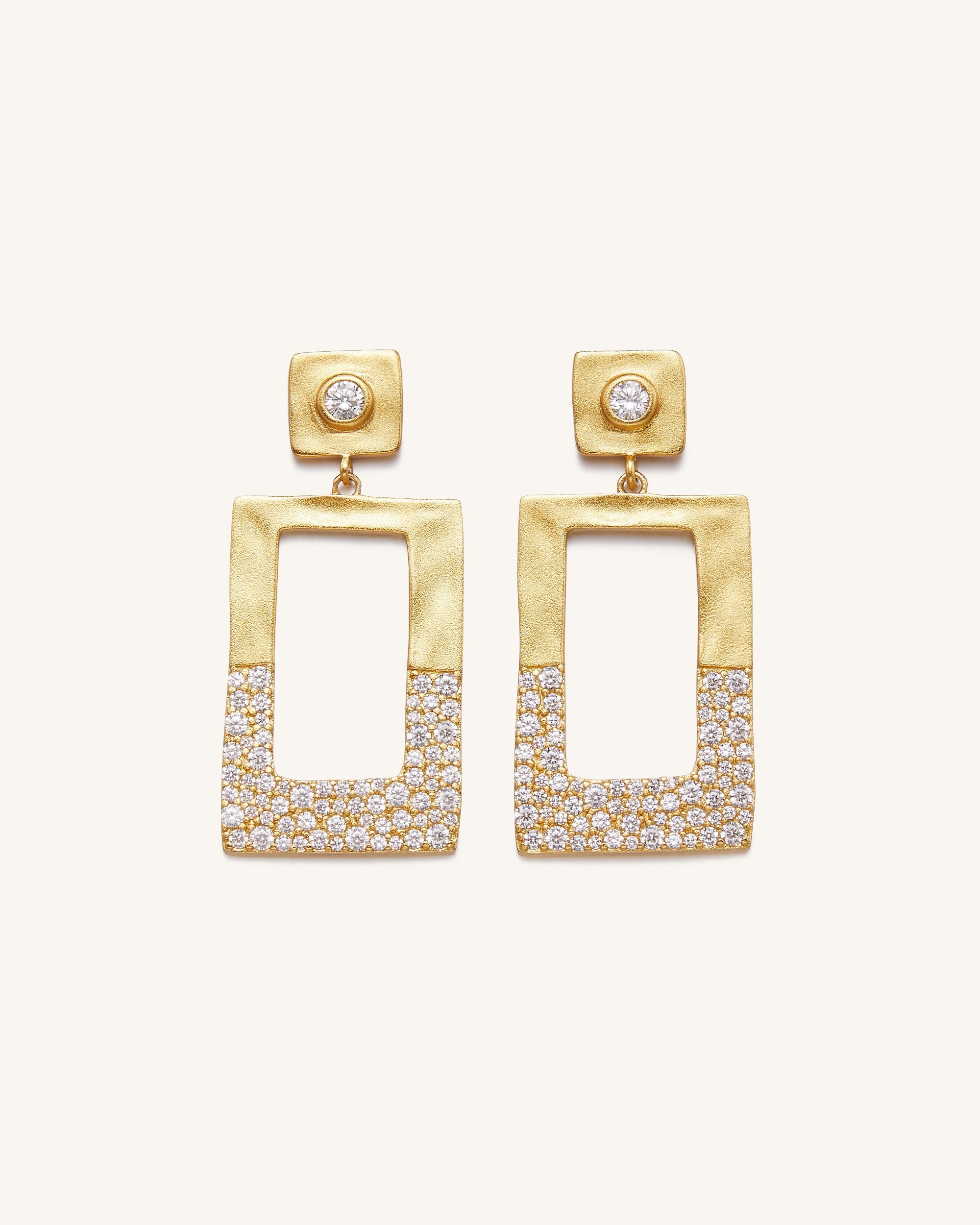 Geometrical Openwork Rectangle Earrings - 18ct Gold Plated & White Zircon-Mesadic