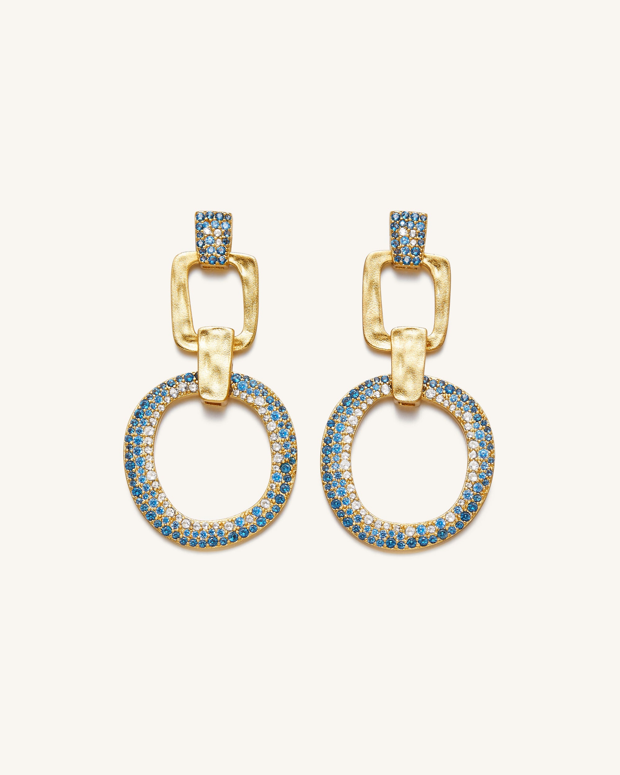 Geometrical Openwork Round Earrings - 18ct Gold Plated & Sea Blue Nano-Mesadic