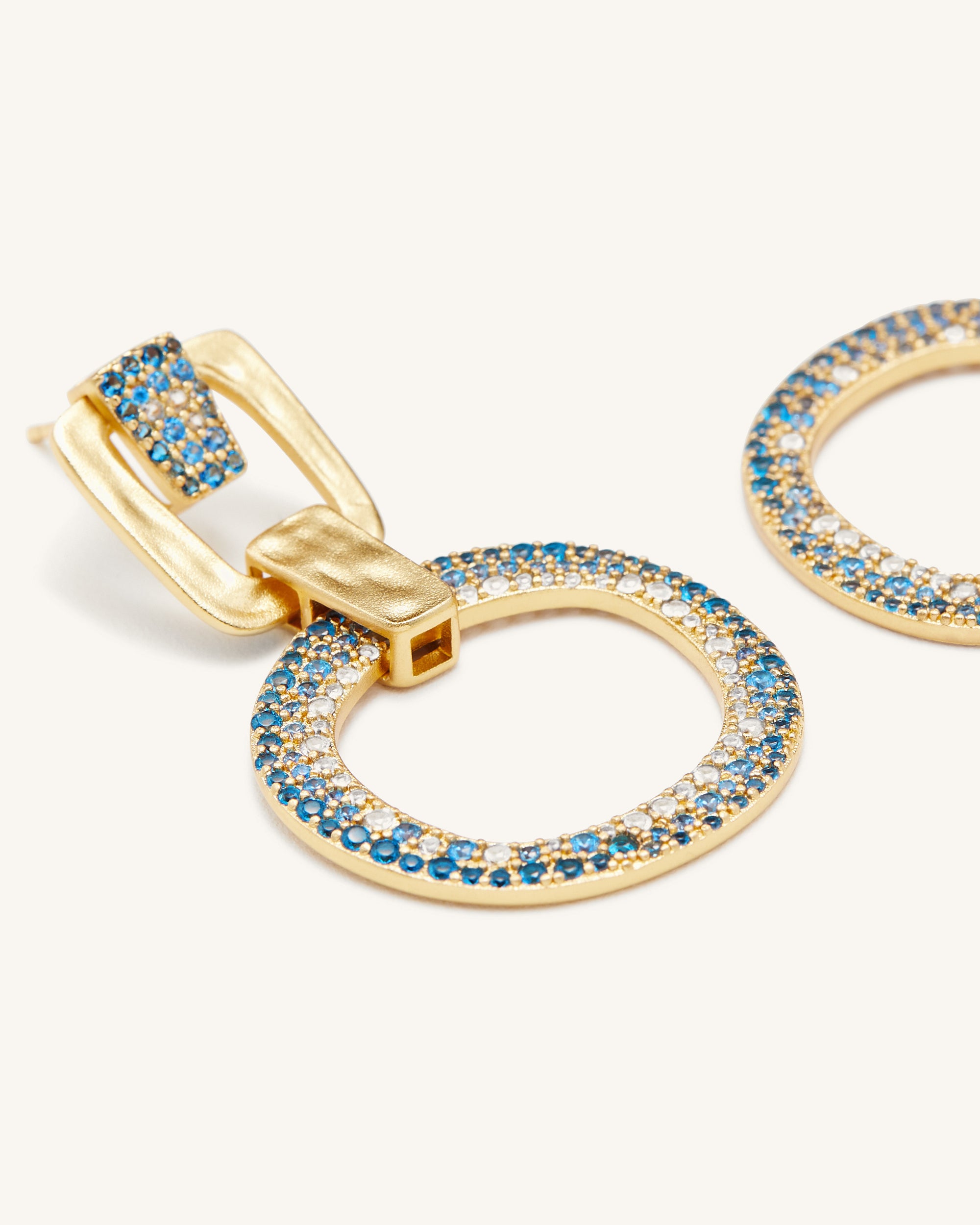 Geometrical Openwork Round Earrings - 18ct Gold Plated & Sea Blue Nano-Mesadic