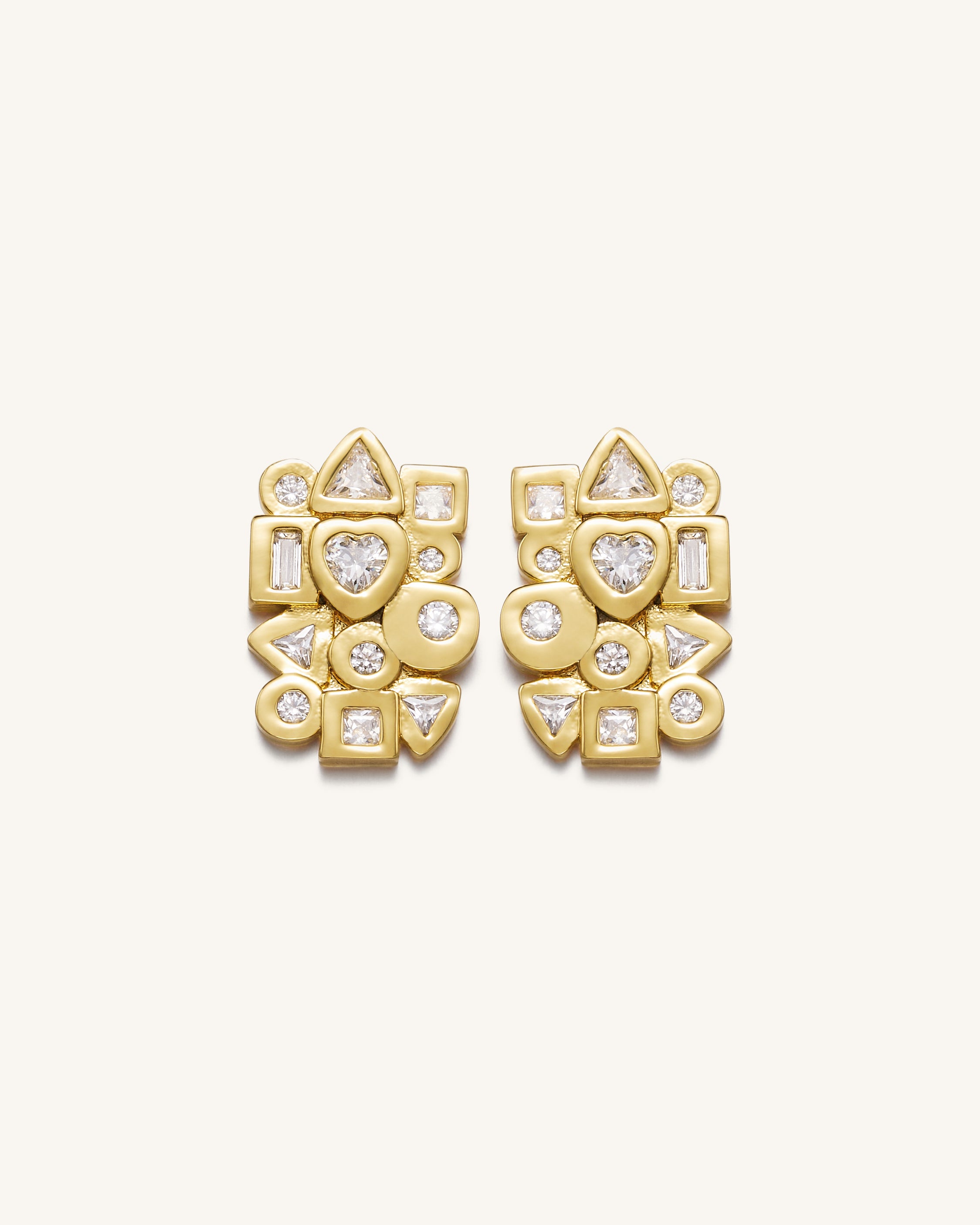 Geometrical Combination Earrings - 18ct Gold Plated & White Zircon-Mesadic