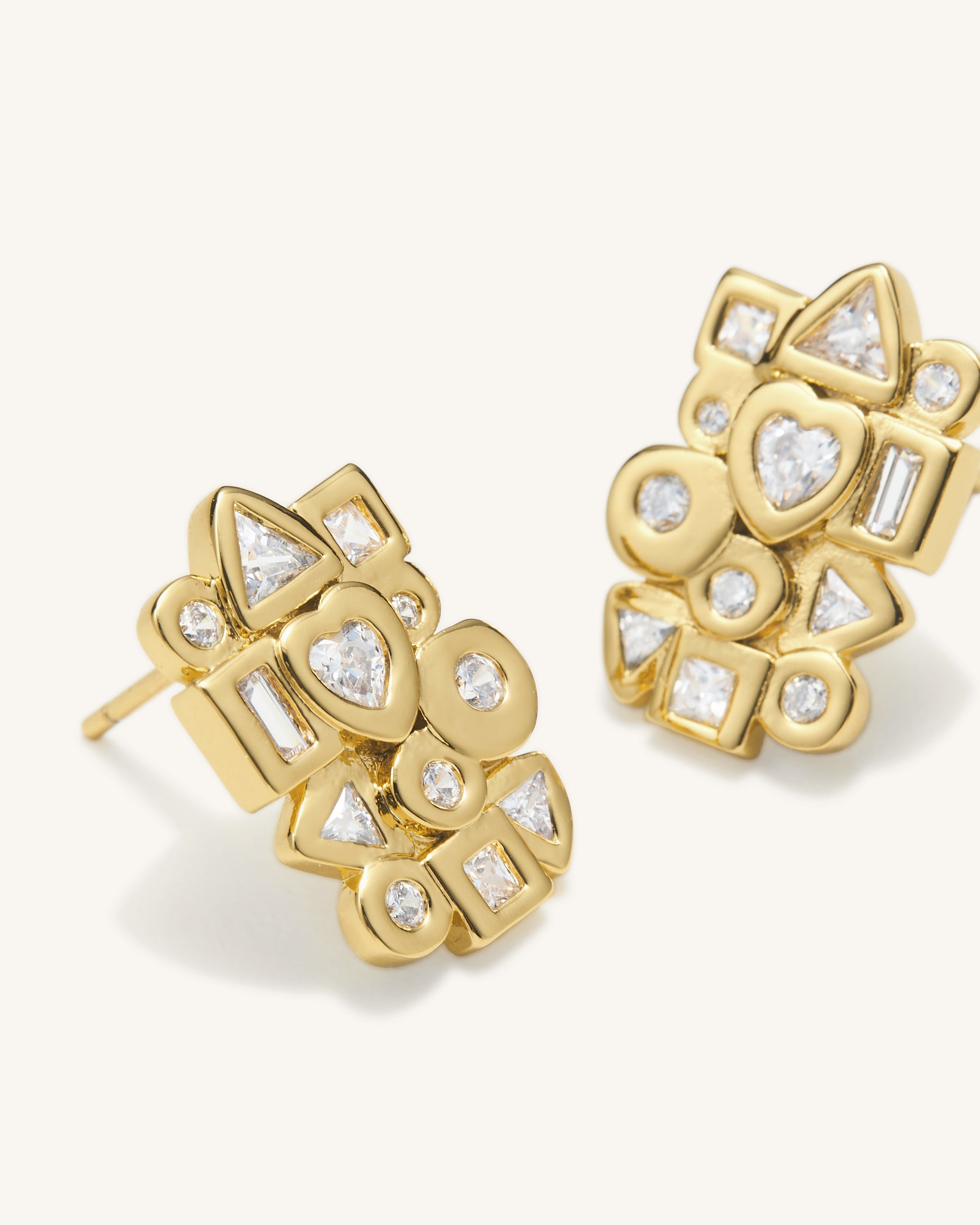 Geometrical Combination Earrings - 18ct Gold Plated & White Zircon-Mesadic