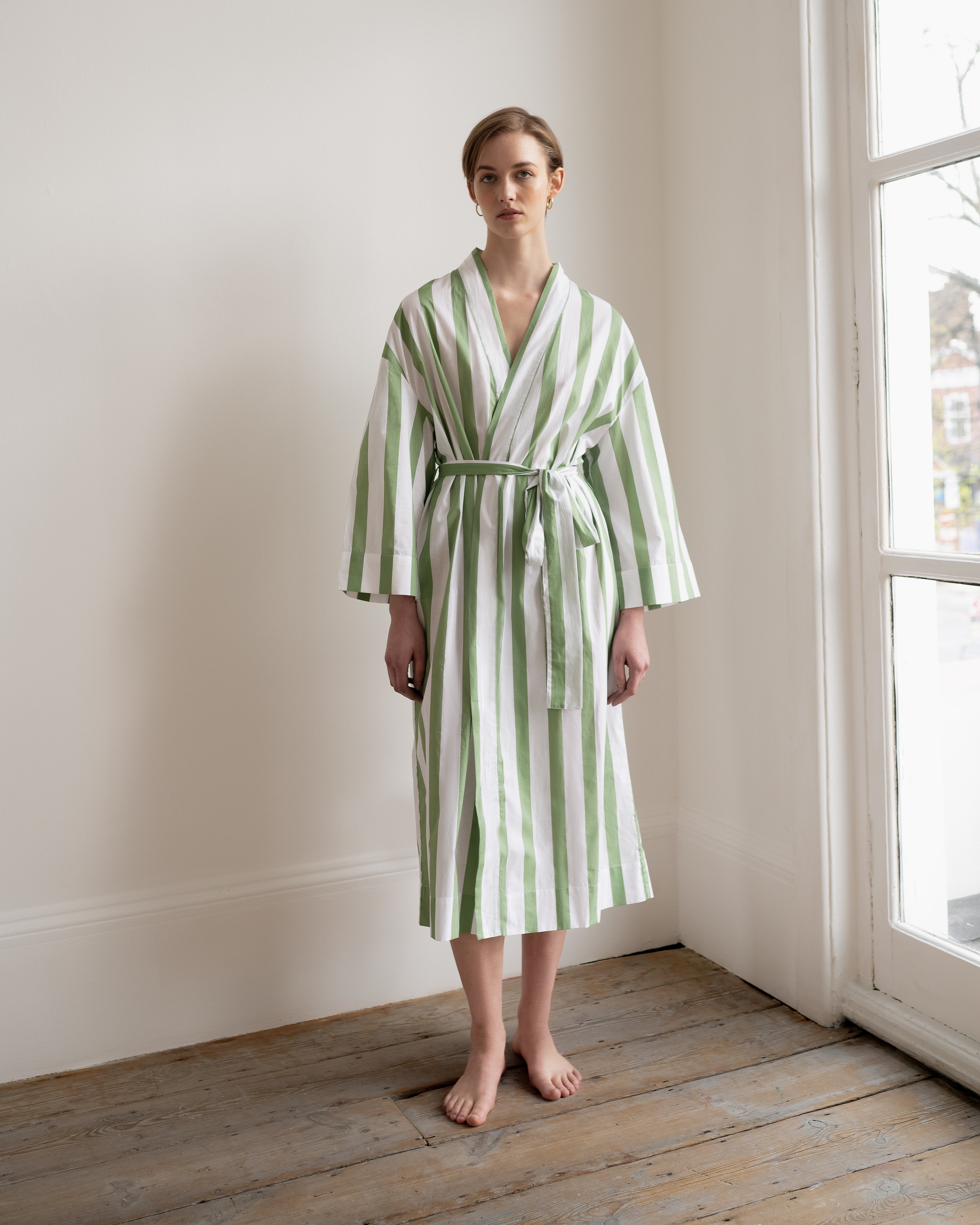 callistari Sage Stripe Robe-CALLISTARI