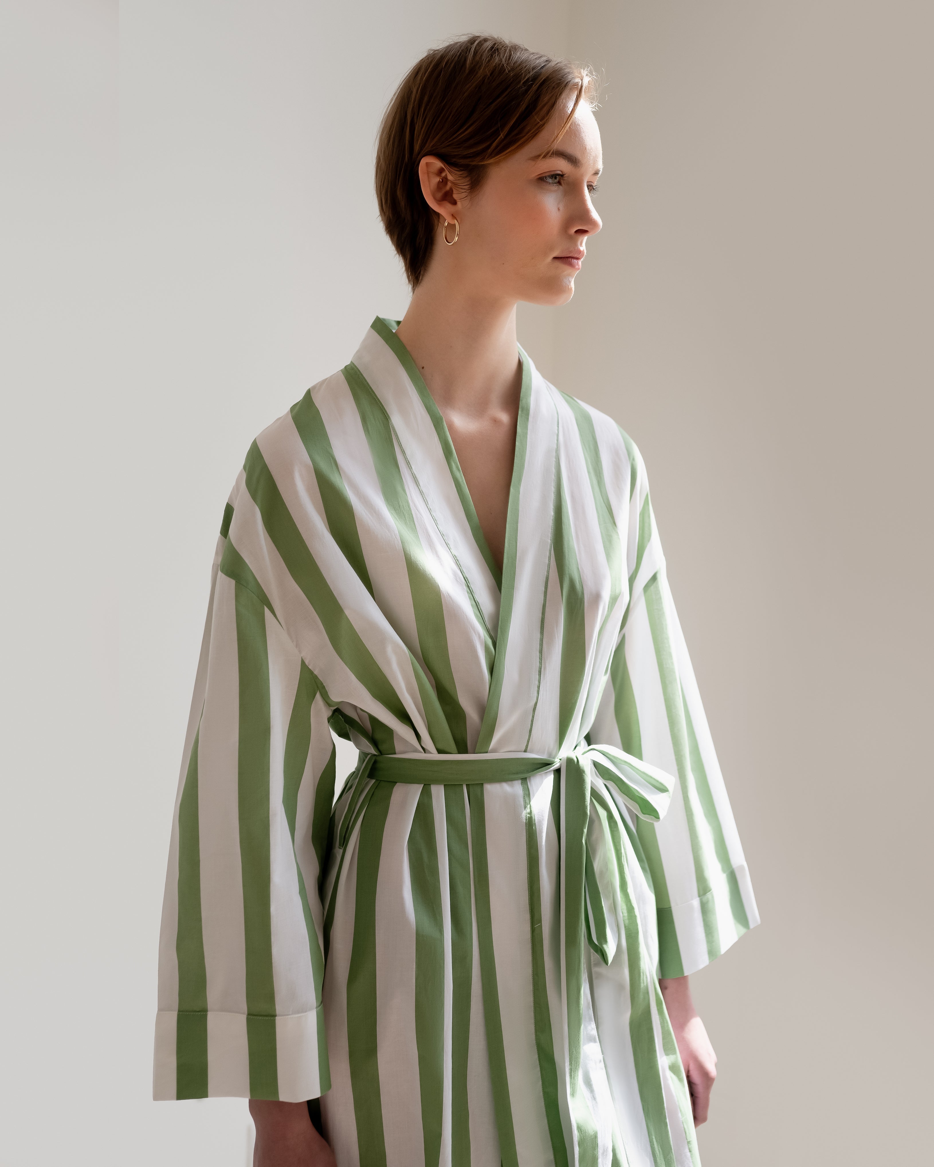 callistari Sage Stripe Robe-CALLISTARI