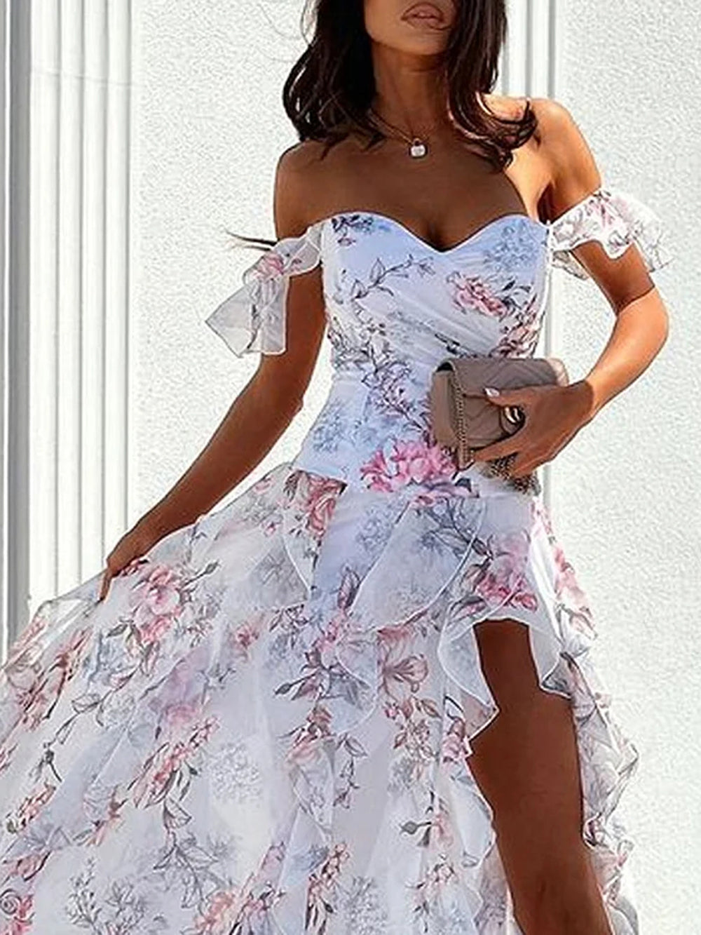 Elegant One Shoulder Print Dress-CALLISTARI