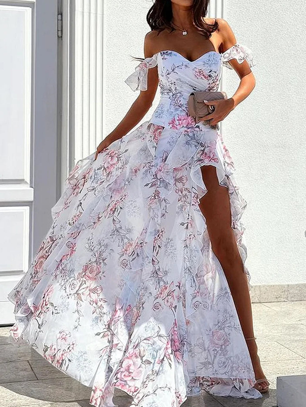 Elegant One Shoulder Print Dress-CALLISTARI
