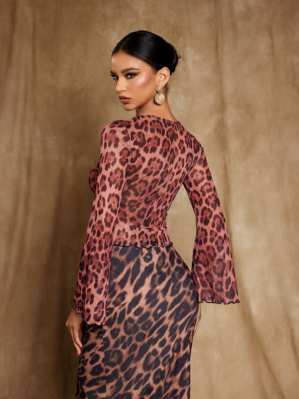 Elestren Flounce Sleeve Leopard Top-Mesadic