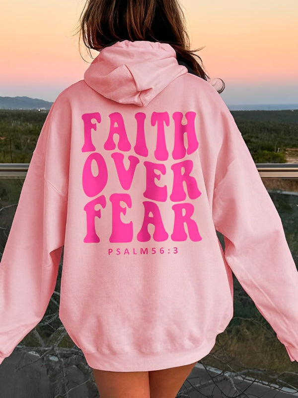 FAITH OVER FEAR Printed Casual Hoodie-CALLISTARI