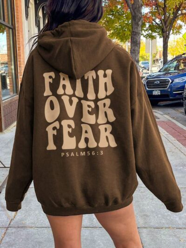 FAITH OVER FEAR Printed Casual Hoodie-CALLISTARI