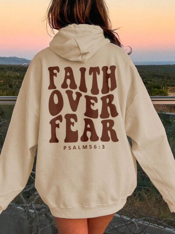 FAITH OVER FEAR Printed Casual Hoodie-CALLISTARI