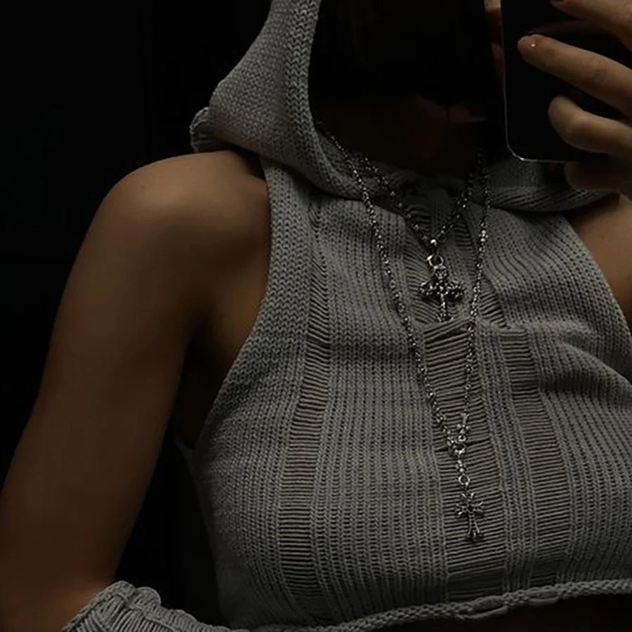 Fall Clothing Women Sexy 3 Pieces Skirts Sets Knitted Long Sleeve Hooded Tops+Skirt Women's Sets-Mesadic