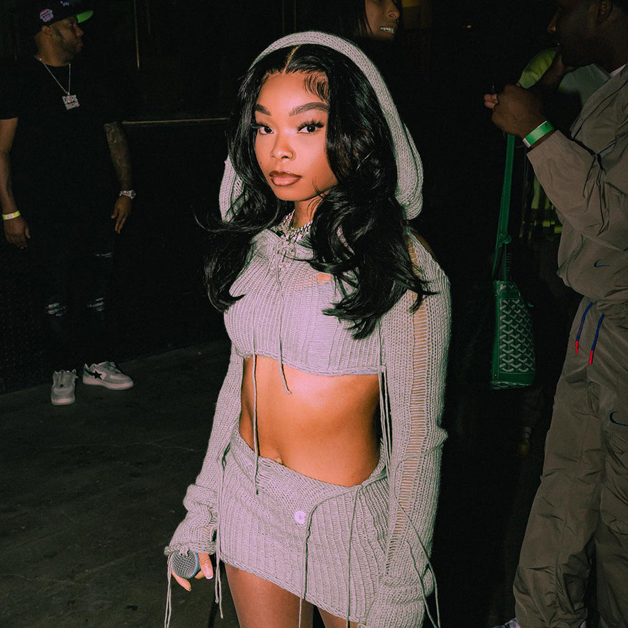 Full Sleeve Two Pieces Skirts Sets Knitted Ribbons 2 Piece Set Women Y2K Solid Hooded Women's Set-Mesadic