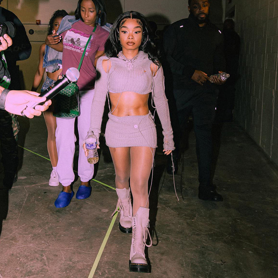 Full Sleeve Two Pieces Skirts Sets Knitted Ribbons 2 Piece Set Women Y2K Solid Hooded Women's Set-Mesadic