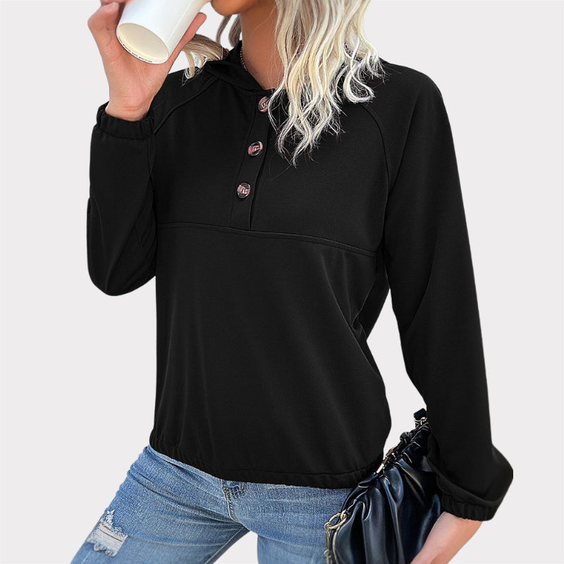 Half Button Raglan Sleeve Sweater Hoodie-CALLISTARI