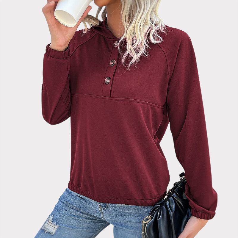 Half Button Raglan Sleeve Sweater Hoodie-CALLISTARI