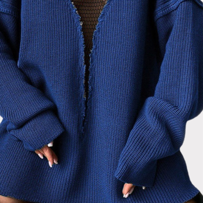 Hollow Out Mesh Knitted Loose Pullover Patchwork Sweater-CALLISTARI