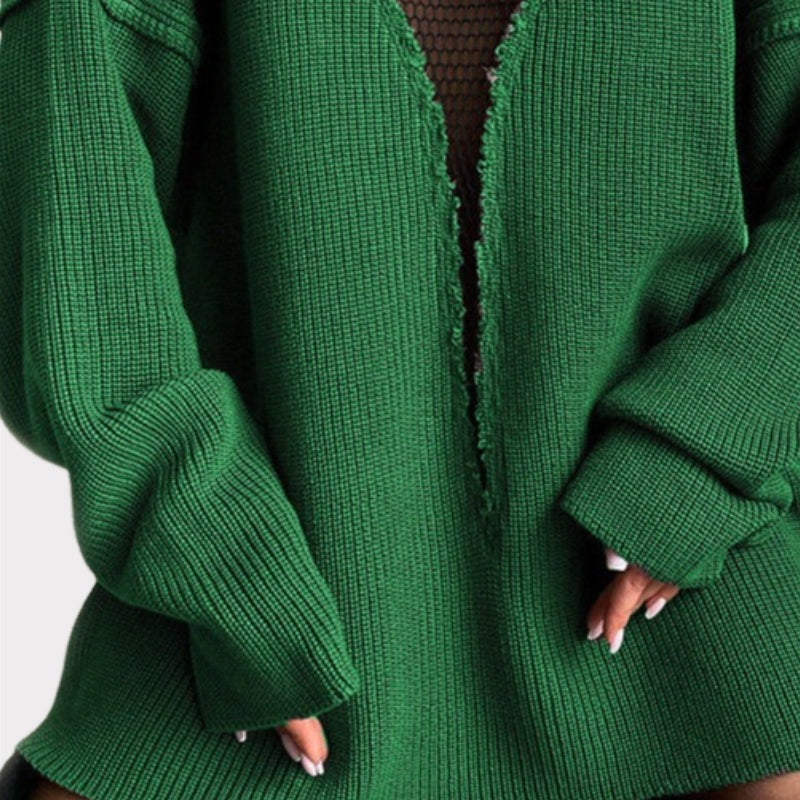 Hollow Out Mesh Knitted Loose Pullover Patchwork Sweater-CALLISTARI