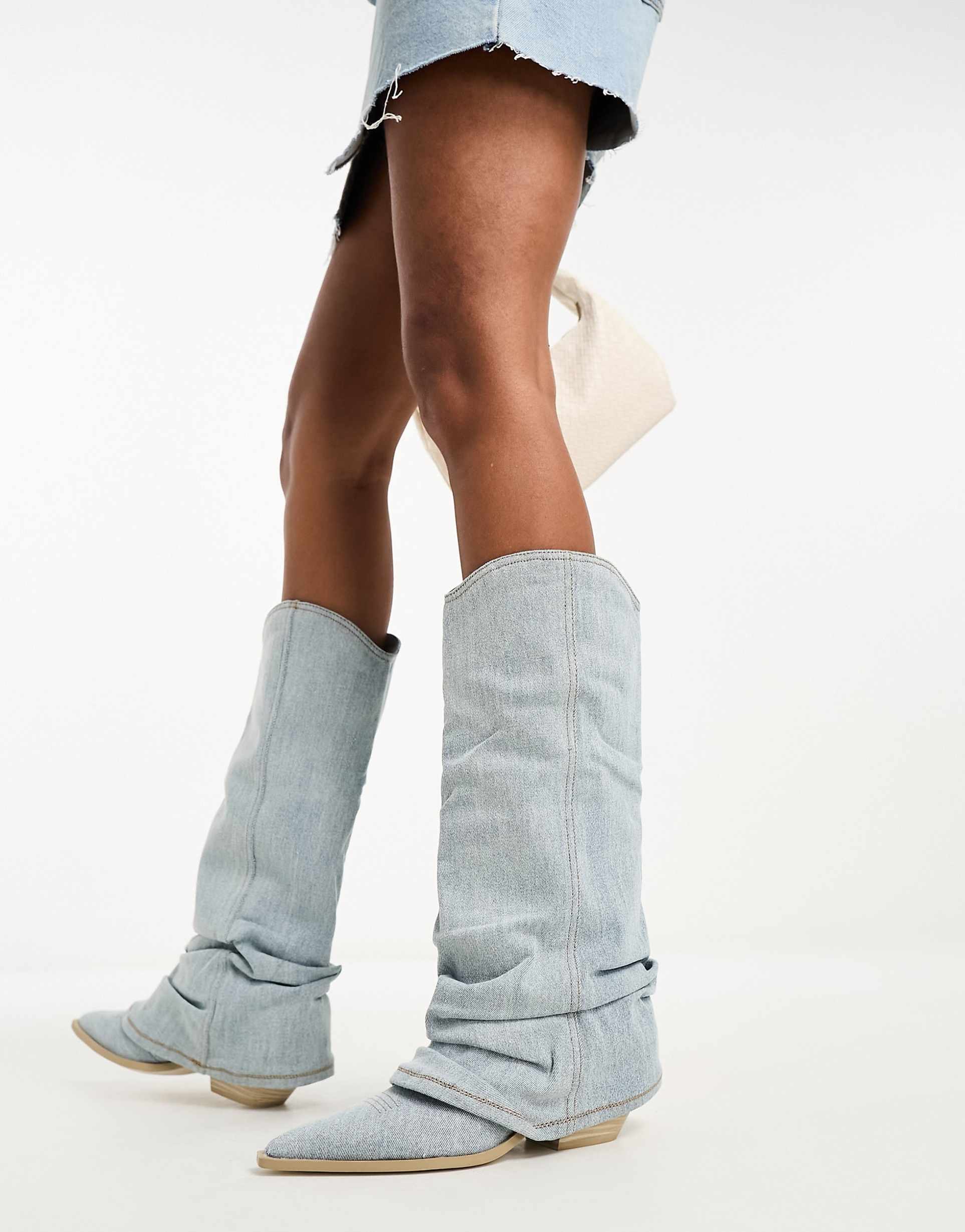Oriana - Knee-Length Denim Boots-CALLISTARI