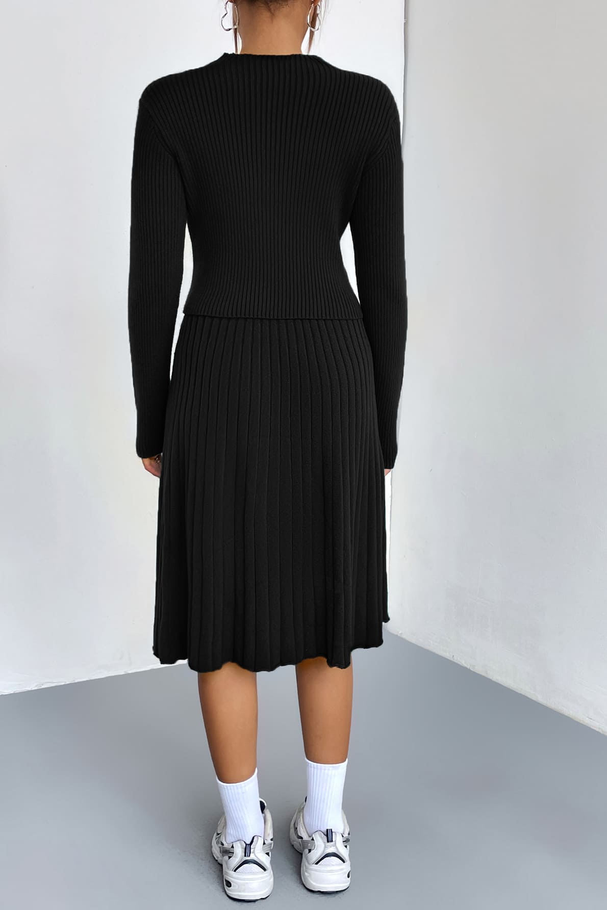 A-Line Knit Sweater Skirt Set-Trafni