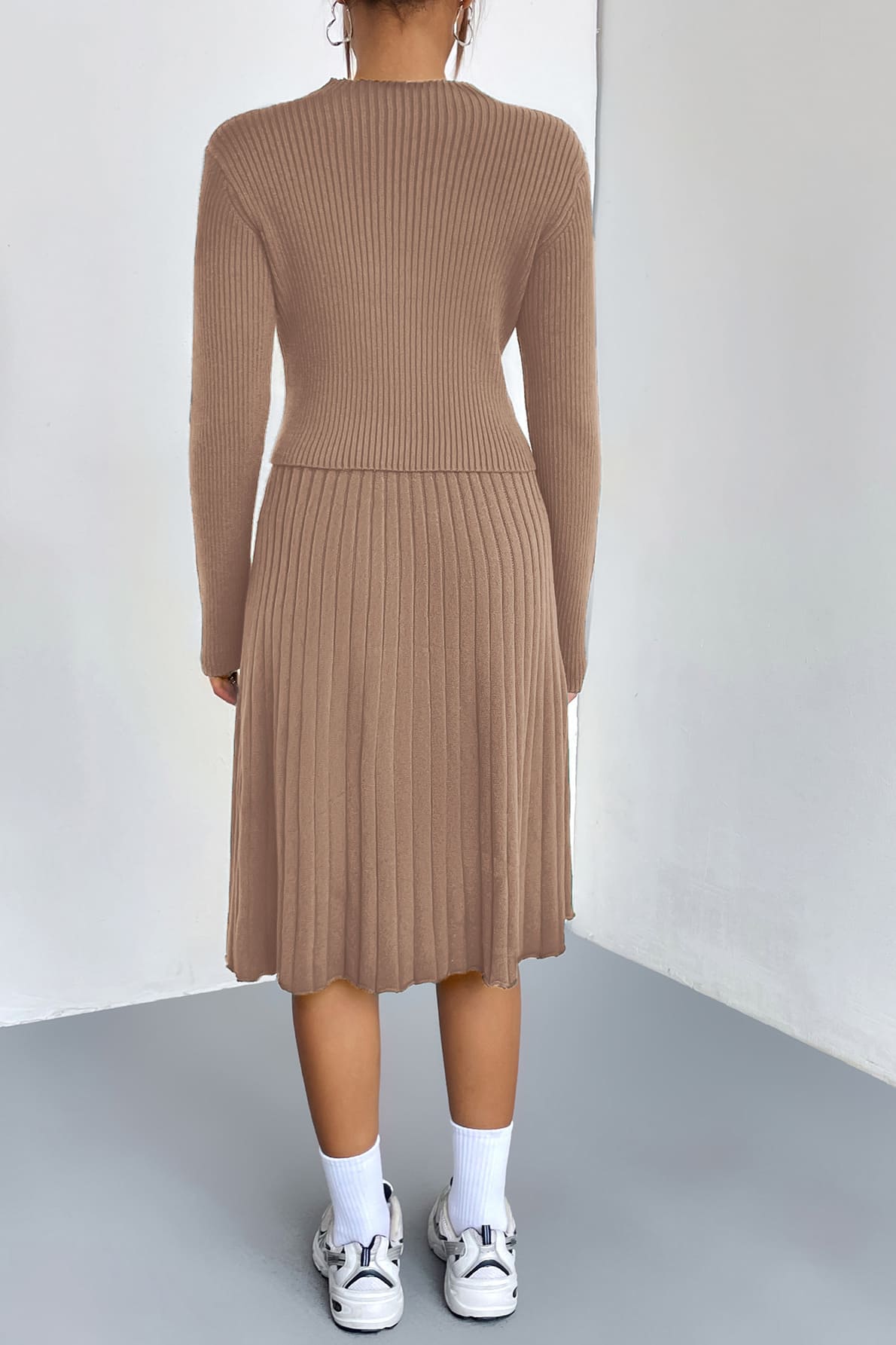 A-Line Knit Sweater Skirt Set-Trafni