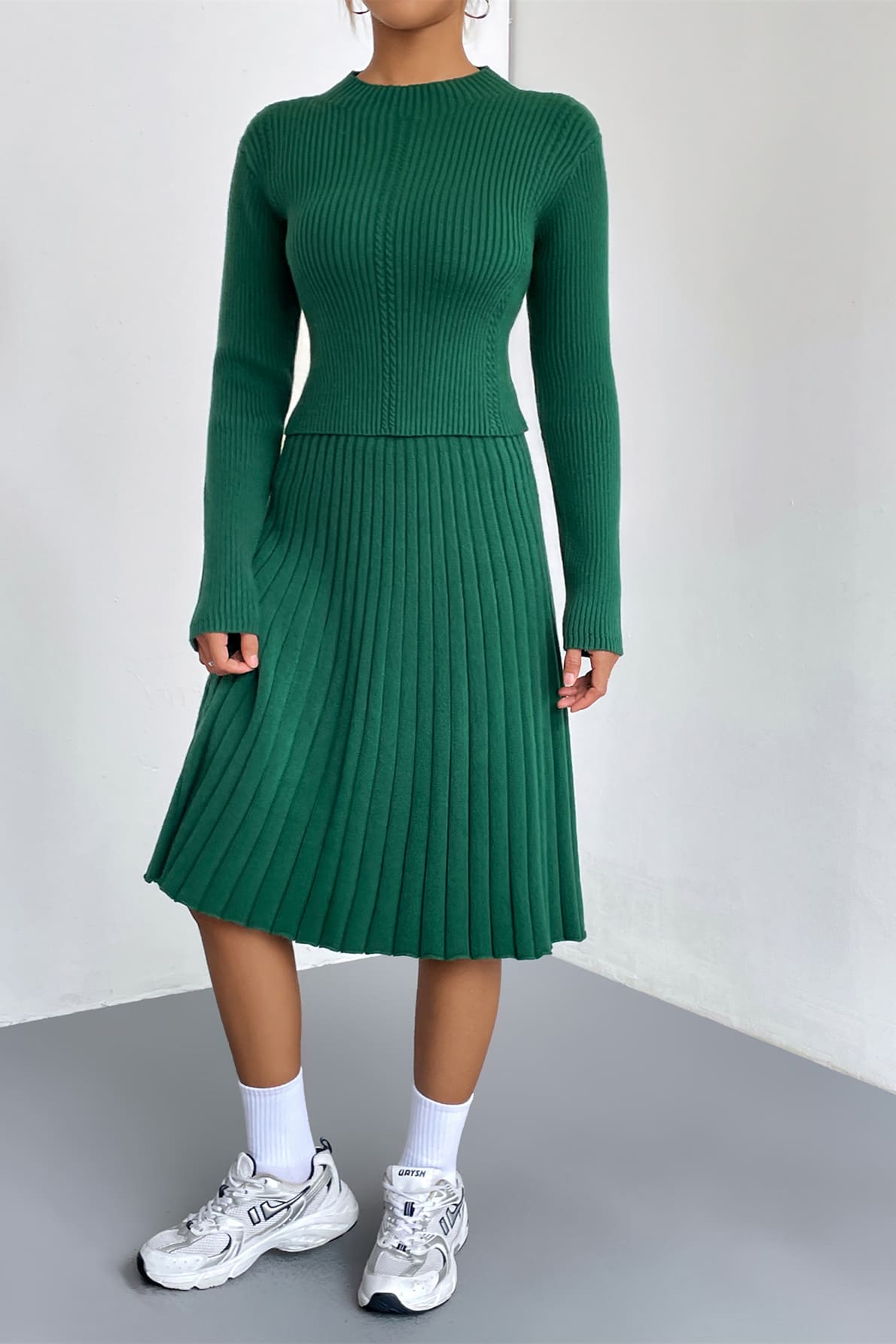 A-Line Knit Sweater Skirt Set-Trafni