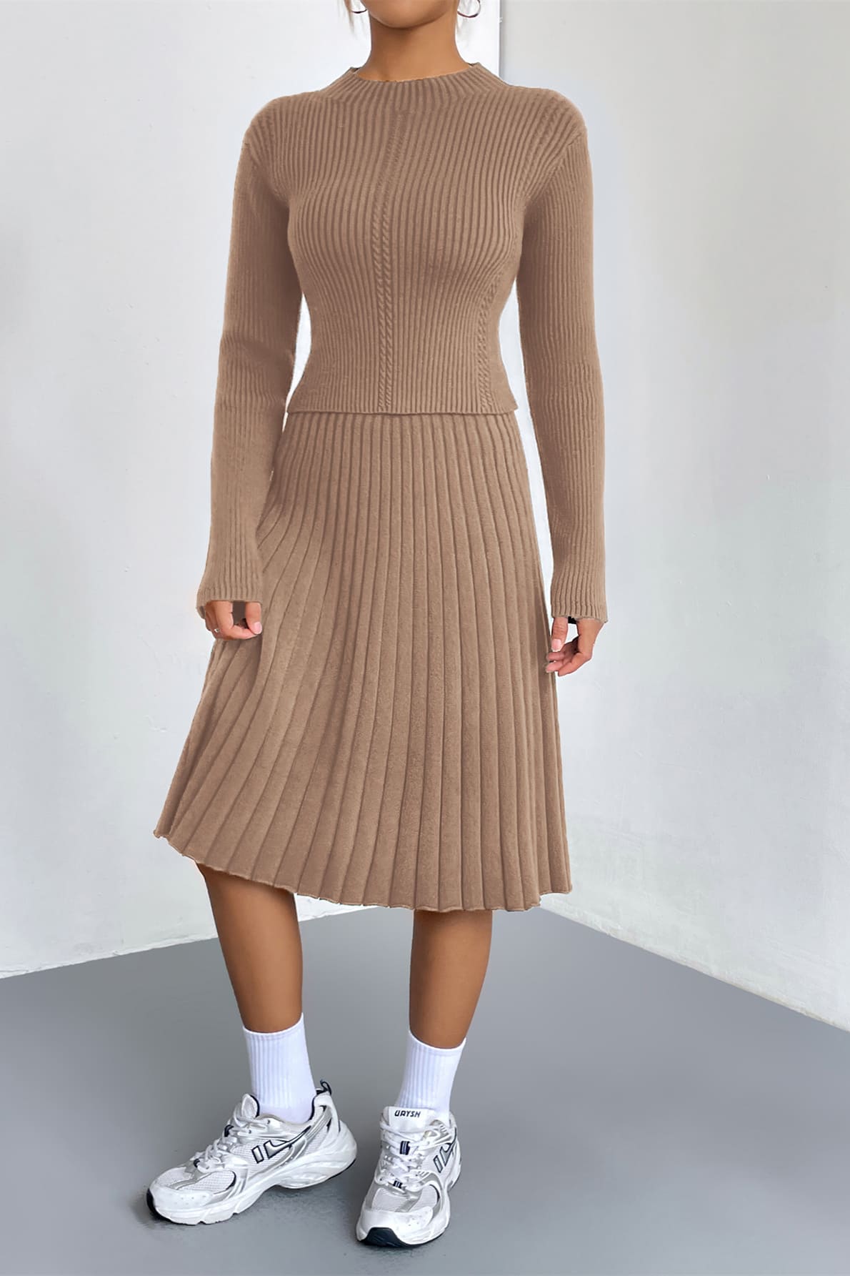 A-Line Knit Sweater Skirt Set-Trafni