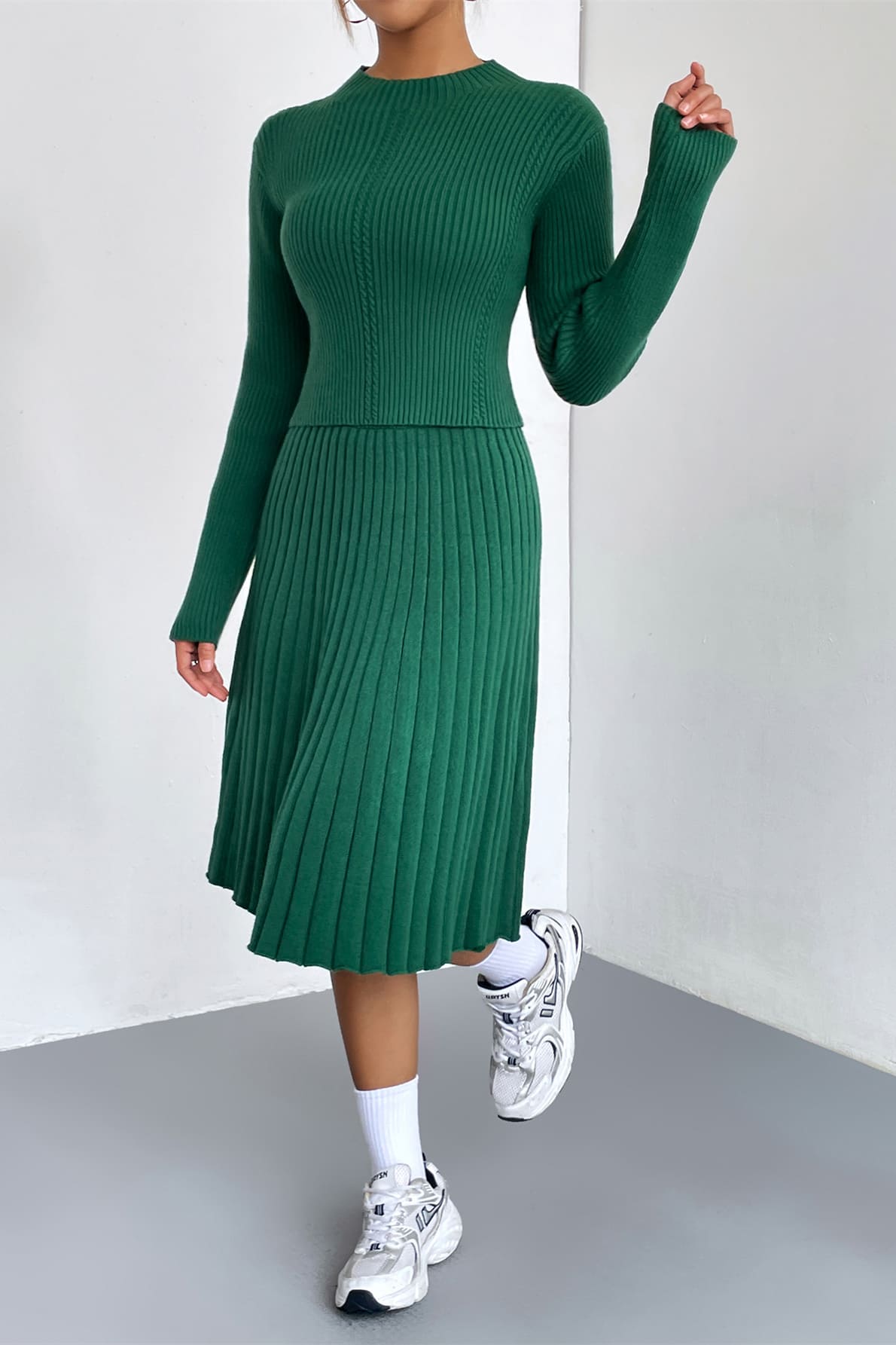 A-Line Knit Sweater Skirt Set-Trafni