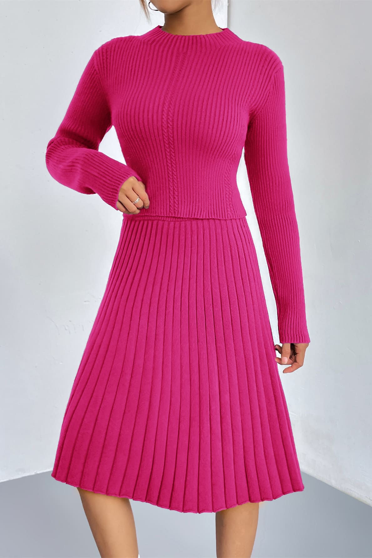 A-Line Knit Sweater Skirt Set-Trafni